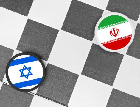 checkers on a checkerboard with iranian and israeli flags on them