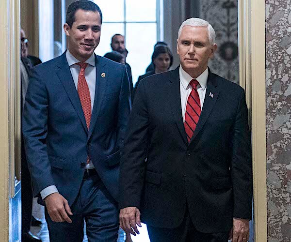 Juan Guaido and Vice President Mike Pence at the White House on the day of President Donald Trump's acquittal