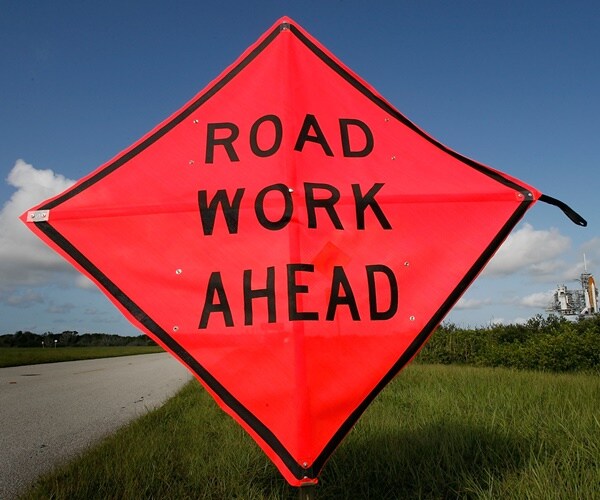 a road work sign