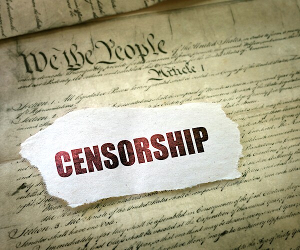 censorship graphic on a photo illustration of the constitution