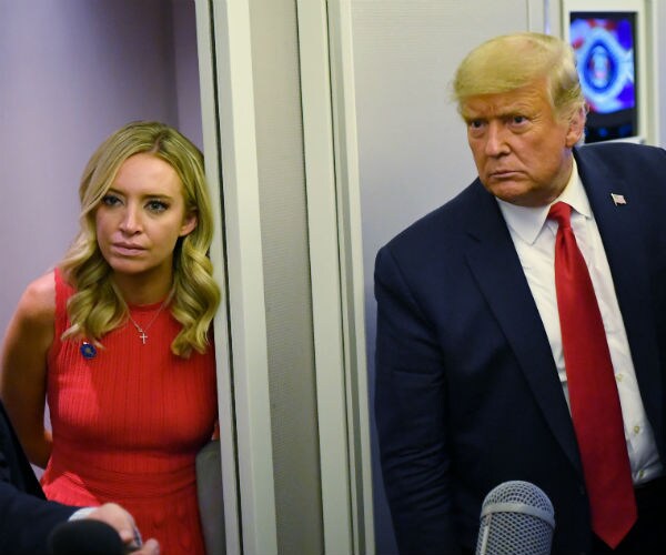 us president donald trump aboard air force one with white house press secretary 