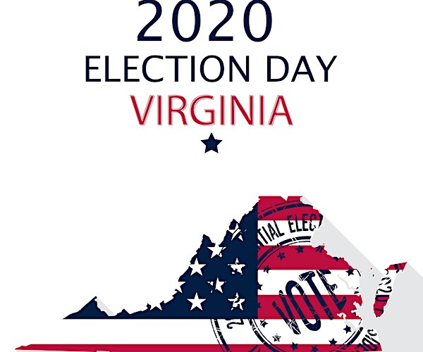 a graphic showing the state map of virginia with 2020 election day