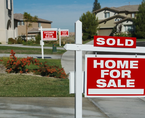 for sale signs line a street