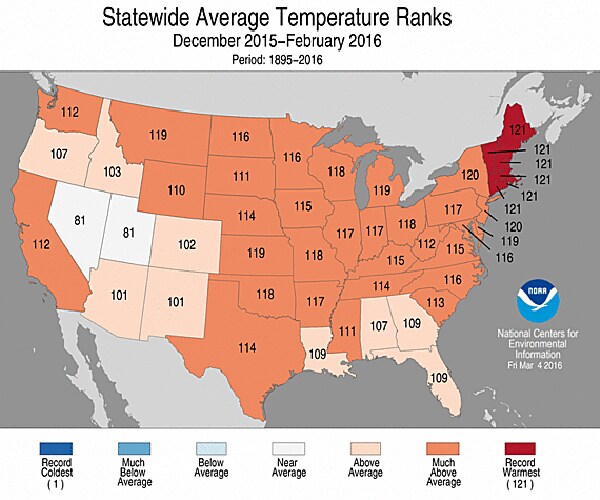 Warmest Winter? 4.6-Degree Bump Makes 2015-16 Hottest
