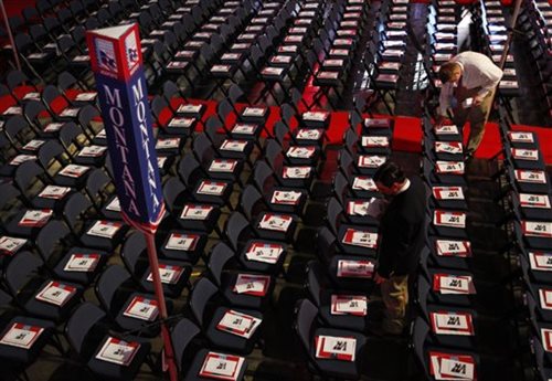 Volunteers Prepare Convention Floor 
