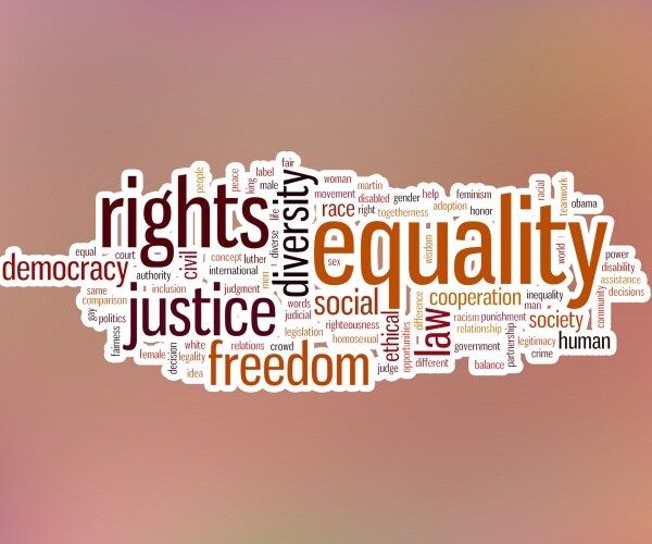 equality concept word cloud background on a pastel blurred background