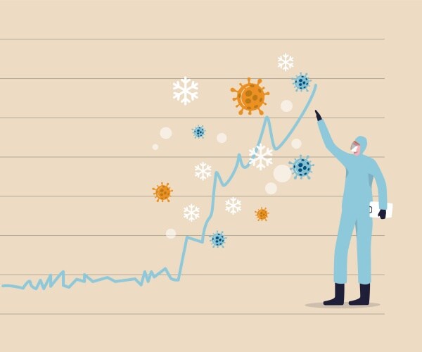 illustration of a coronavirus graph showing an increase in cases