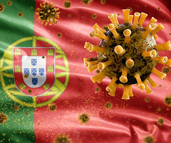 a portugal flag with a coronavirus illustration