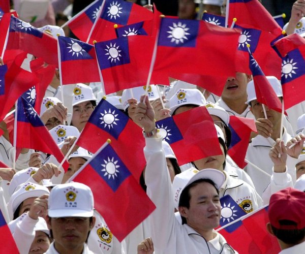 flags are waved during national day celebrations in taipei taiwan