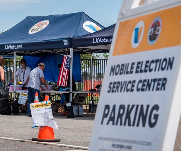 tents are set up for early mobile voting in california's special election