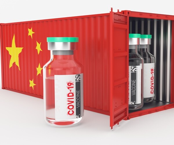 vaccines are locked in a shipping container with a chinese flag