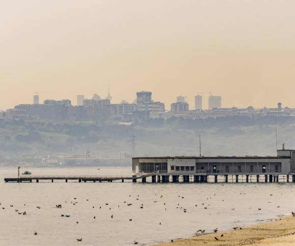view of a city from across a sea