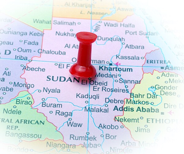a map with a pin placed in the middle of sudan