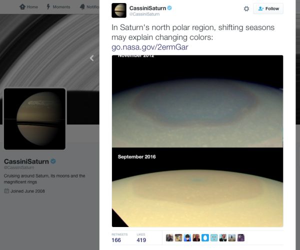 Saturn Hexagon Changing Colors in NASA Spacecraft Photos