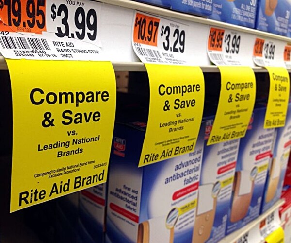 price tags on store shelf