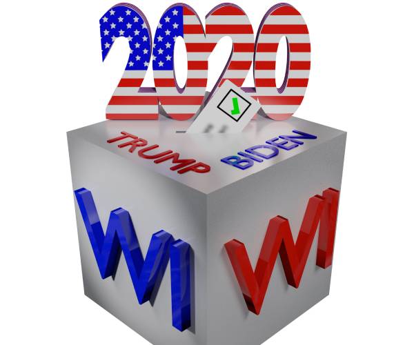 illustration of ballot box with wisconsin and trump and biden on it