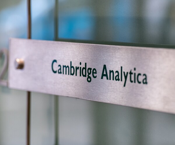 a nameplate at the former office of data firm cambridge analytica