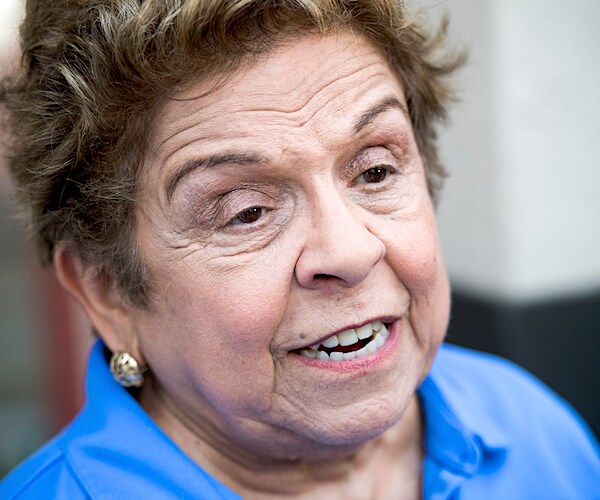 democrat donna shalala speaks with her head cocked to the right of our view