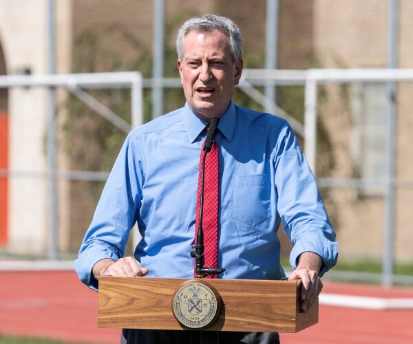 new york city mayor bill de blasio speaks at press briefing