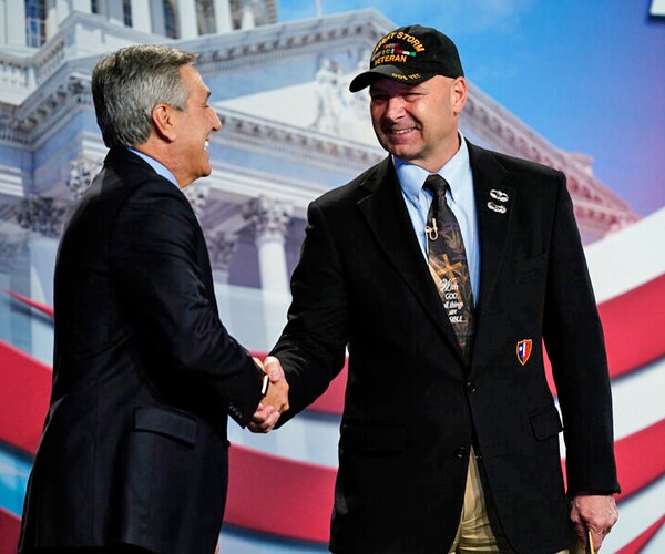 lou barletta, left, and doug mastriano take part in a forum for republican candidates for governor of pennsylvania