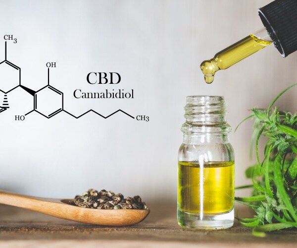 CBD tincture, dropper, leaves, chemical name