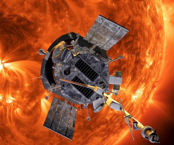 This image made available by NASA shows an artist's rendering of the Parker Solar Probe approaching the Sun.