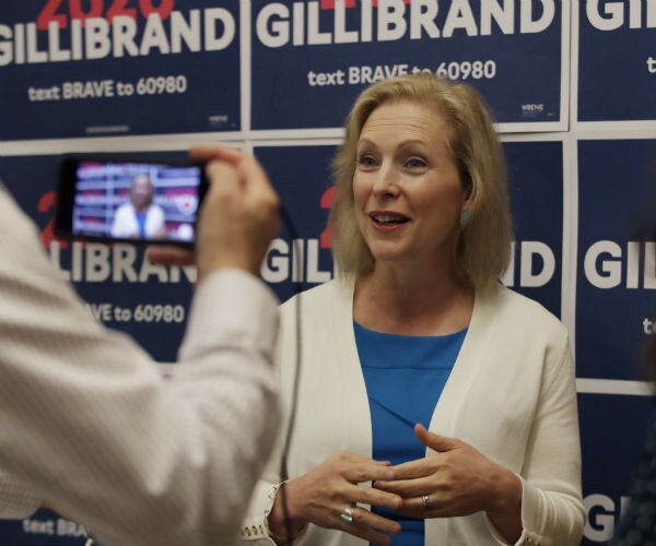 democratic presidential candidate sen. kirsten gillibrand speaks to a reporter in new hampshire