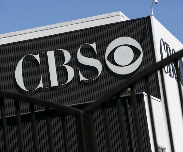 a logo sign outside of cbs television city in california