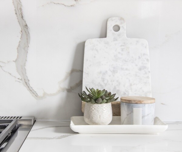 quartz countertop and backsplash in a kitchen