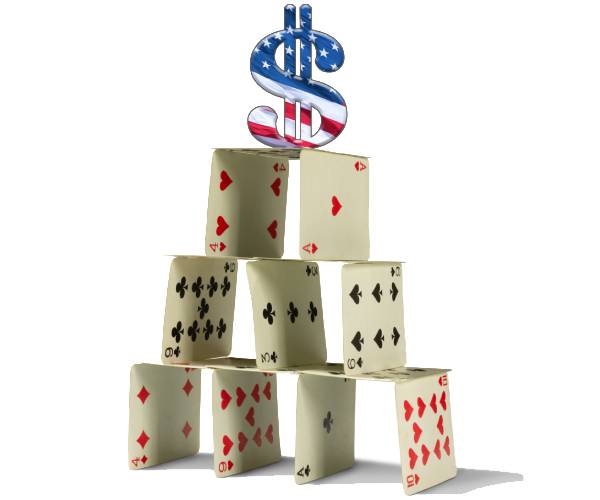 a house of cards with a dollar sign on top