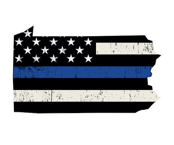 pennsylvania map showing the american flag mockup of the thin blue line