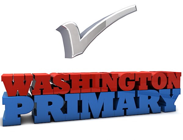 washington primary illustration in red and blue with a gray check mark