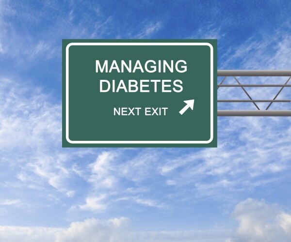 highways sign with arrow at exit that says "Managing Diabetes, Next Exit"
