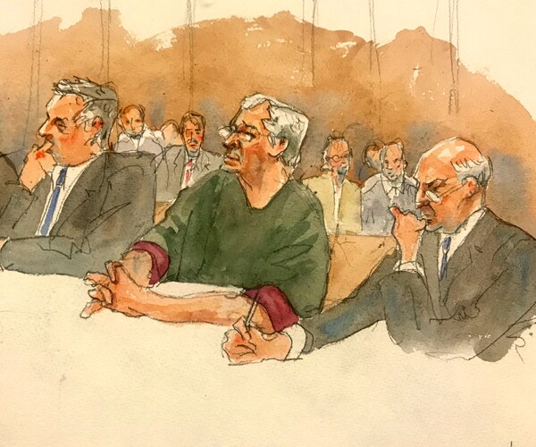 A courtroom sketch of Jeffrey Epstein