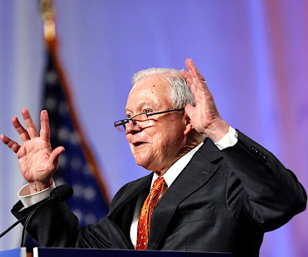 jeff sessions exults during a campaign rally