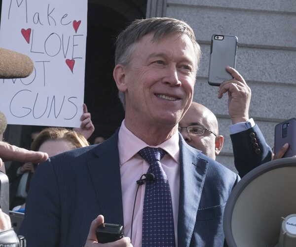 Colorado Gov. John Hickenlooper addresses a crowd