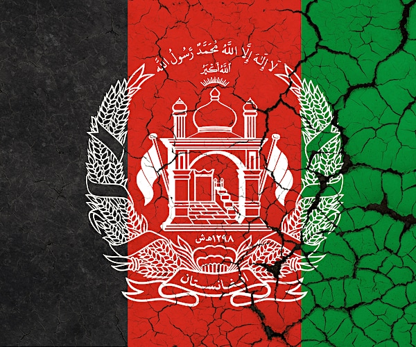 the afghanistan flag breaking up and cracking in a photo illustration