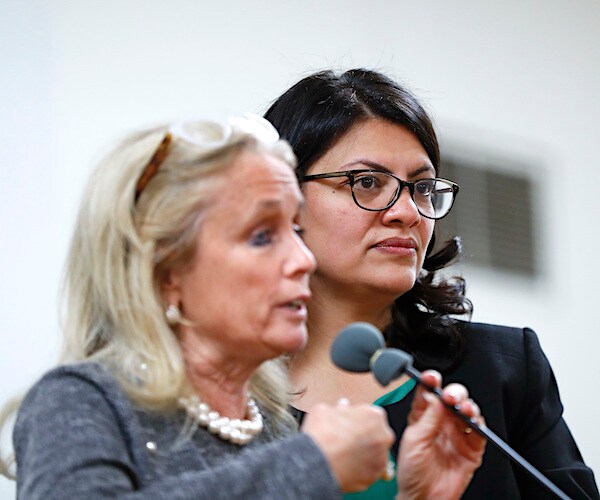 democrats debbie dingel and rashida tlaib speak during a campaign rally in michigan