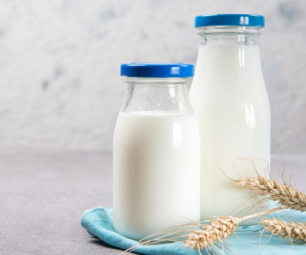 two bottles of skim milk