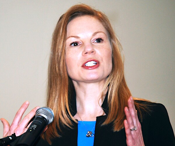Missouri gubernatorial candidate Nicole Galloway speaks during a news conference