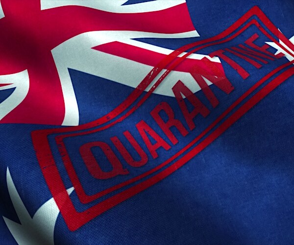 covid-19 stamp on the national flag of New Zealand