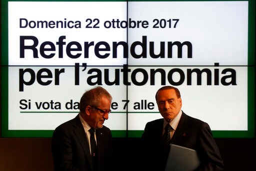 Berlusconi Backs Autonomy Referendums in 2 Italian Regions