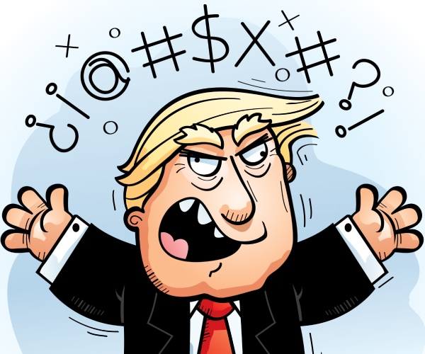 a cartoon of an angry donald trump yelling and waving his arms