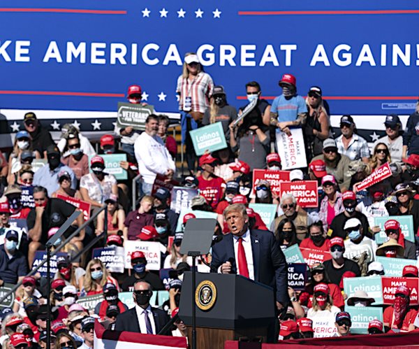 president donald trump speaks in prescott, arizona during a packed, raucous campaign rally