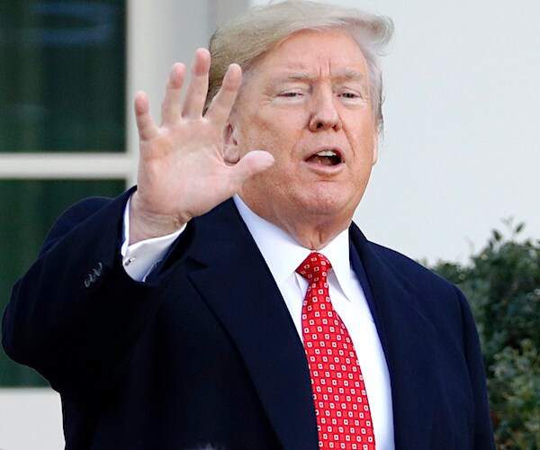 president donald trump throws up his right hand while speaking in the white house rose garden
