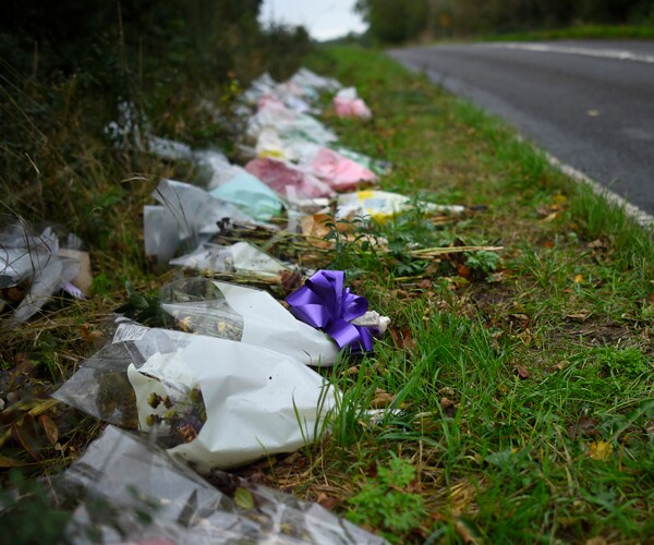 Flowers at the scene of a deadly accident in England
