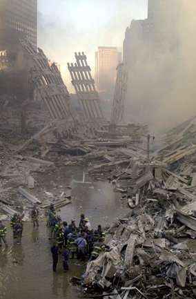 Rescue Workers Arrive at Ground Zero 
