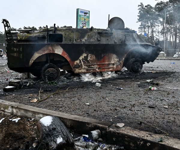 Burned military vehicle