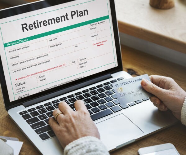 graphic shows a computer screen with the words retirement plans