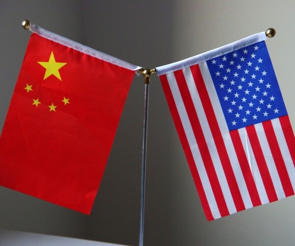 small US and china flags